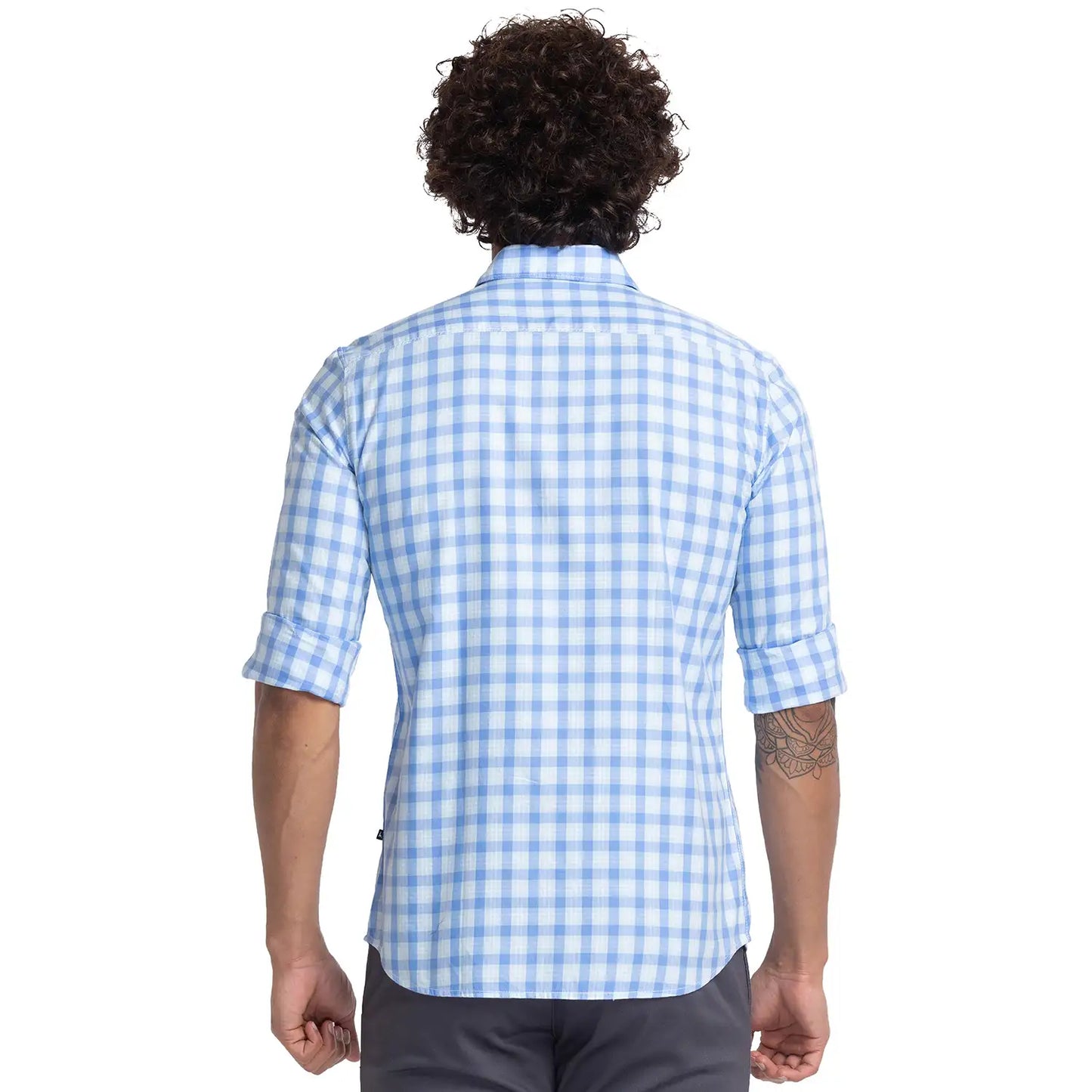 Men Blue Slim Fit Checks Cotton Full Sleeve Shirts