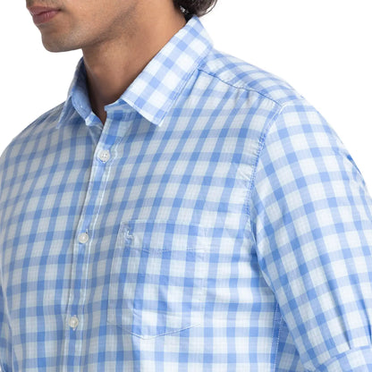 Men Blue Slim Fit Checks Cotton Full Sleeve Shirts