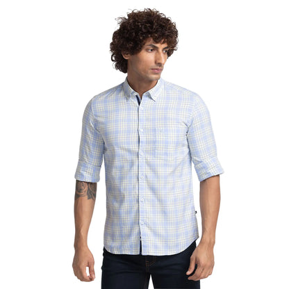 Men Blue Slim Fit Checks Cotton Full Sleeve Shirts