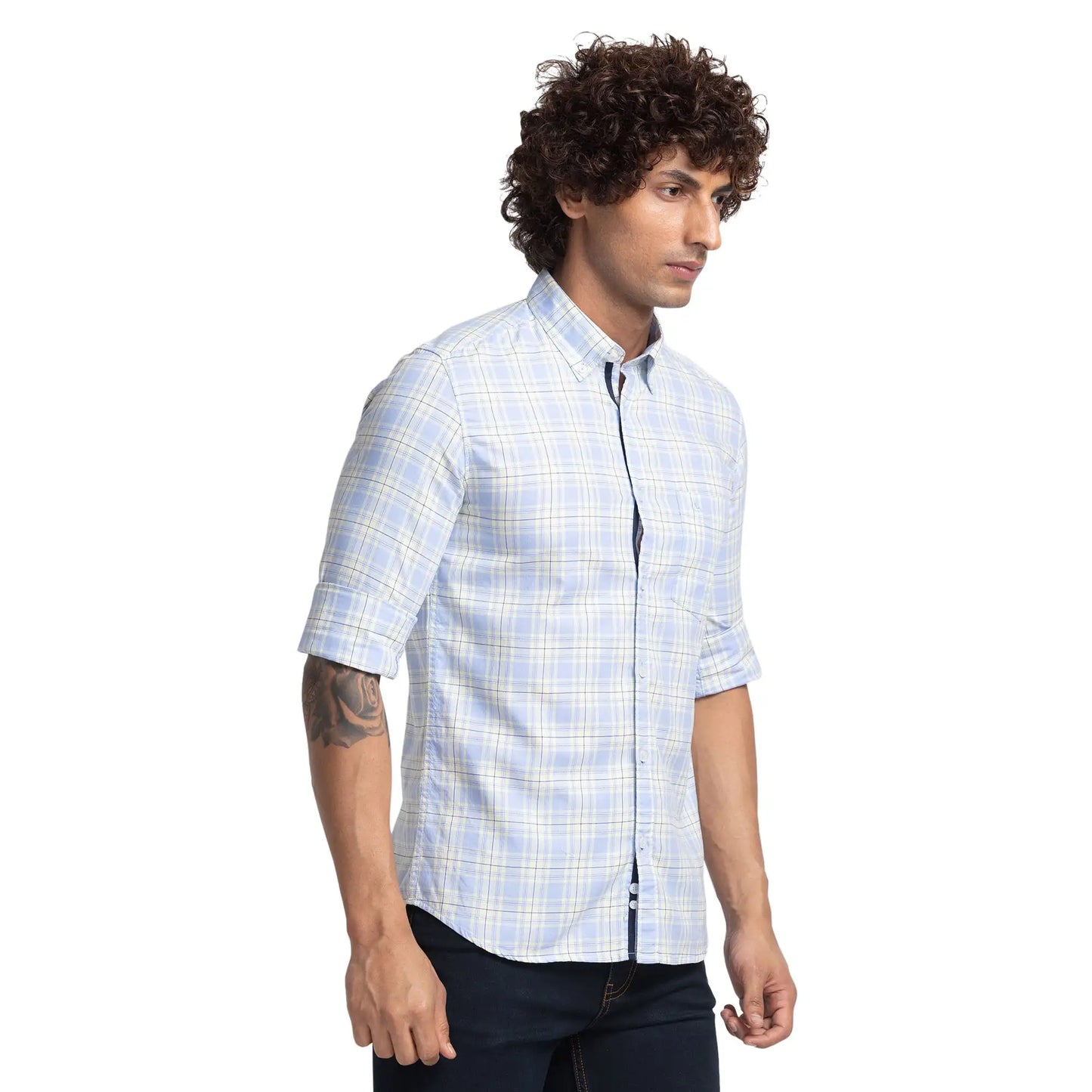 Men Blue Slim Fit Checks Cotton Full Sleeve Shirts
