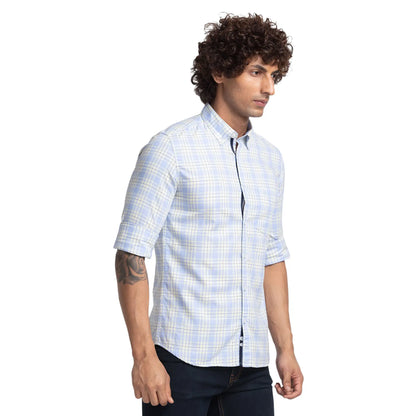 Men Blue Slim Fit Checks Cotton Full Sleeve Shirts