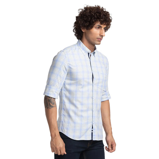 Men Blue Slim Fit Checks Cotton Full Sleeve Shirts