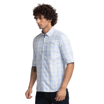 Men Blue Slim Fit Checks Cotton Full Sleeve Shirts