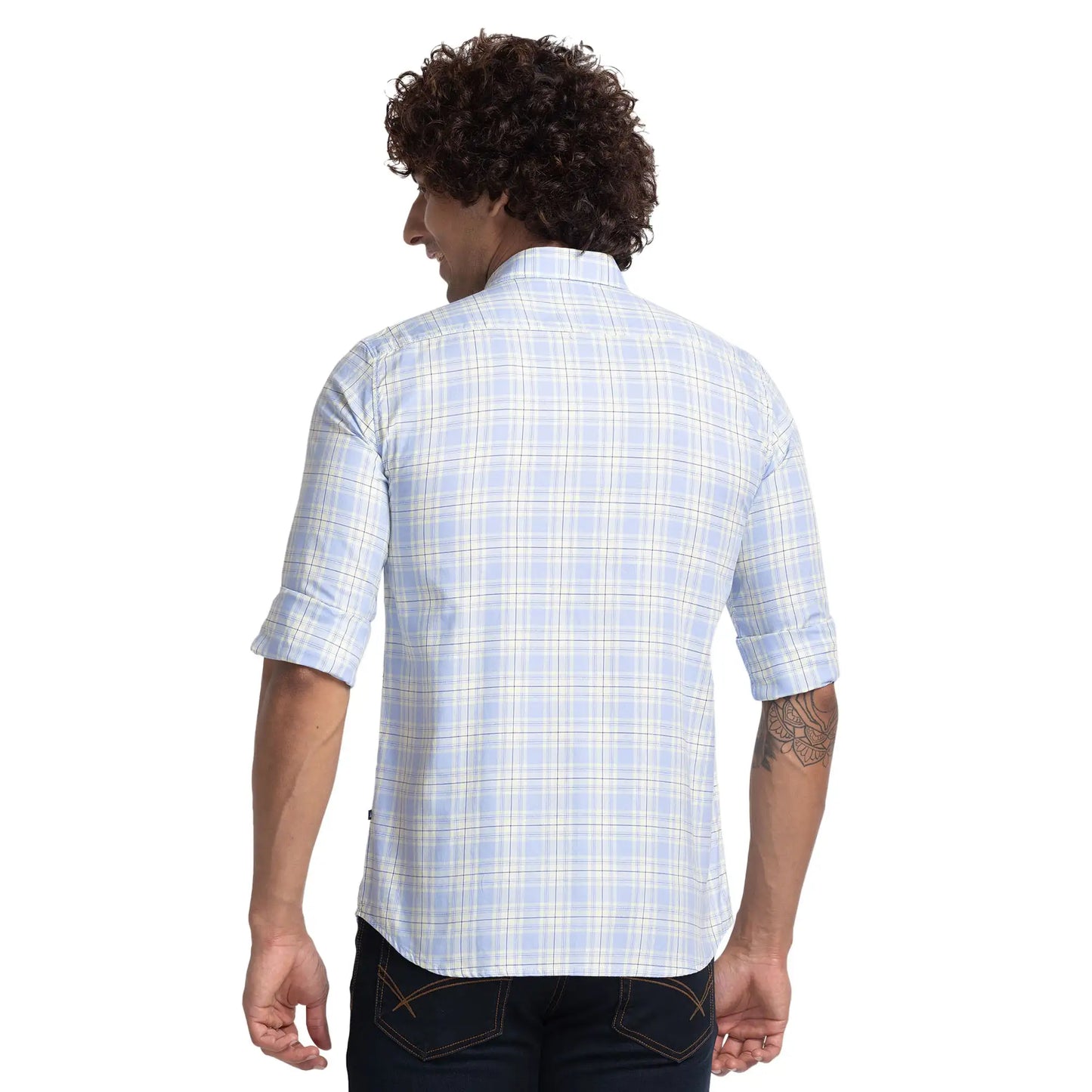 Men Blue Slim Fit Checks Cotton Full Sleeve Shirts
