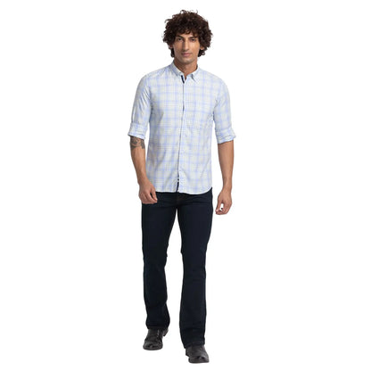 Men Blue Slim Fit Checks Cotton Full Sleeve Shirts
