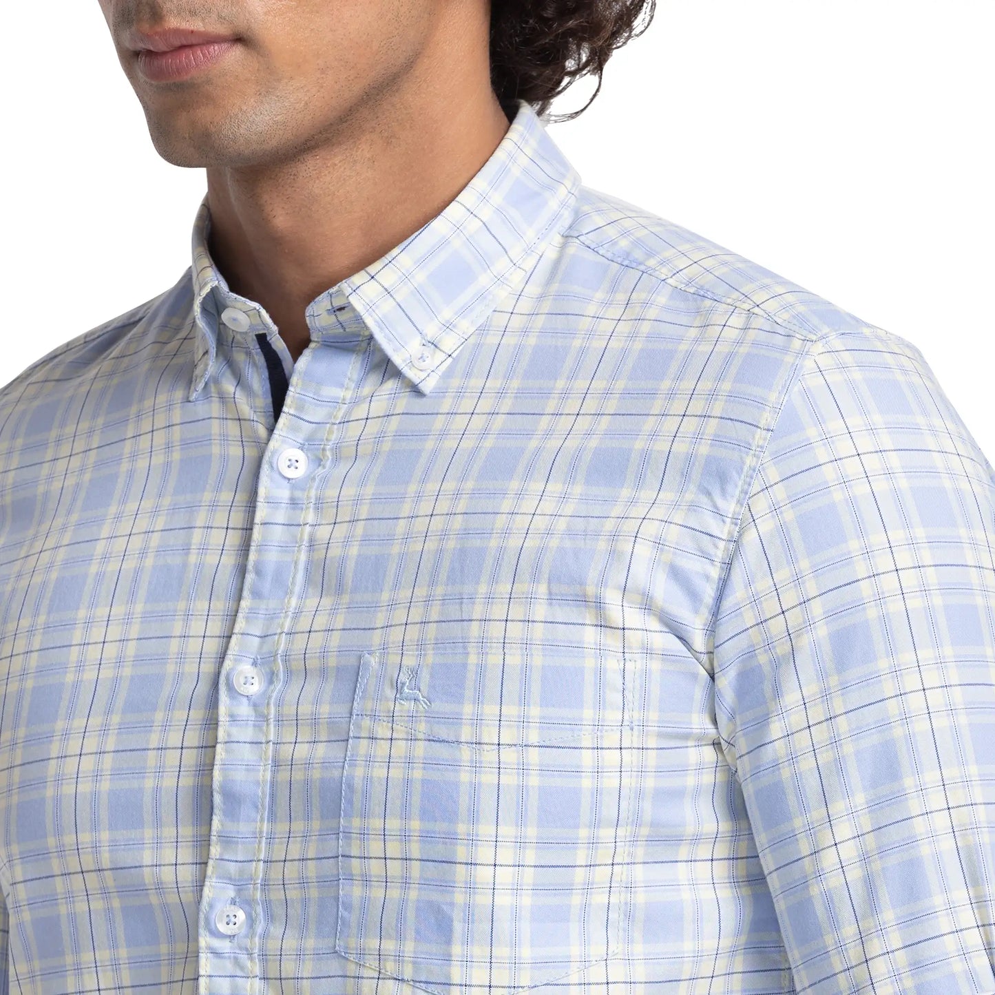 Men Blue Slim Fit Checks Cotton Full Sleeve Shirts