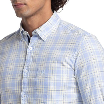 Men Blue Slim Fit Checks Cotton Full Sleeve Shirts