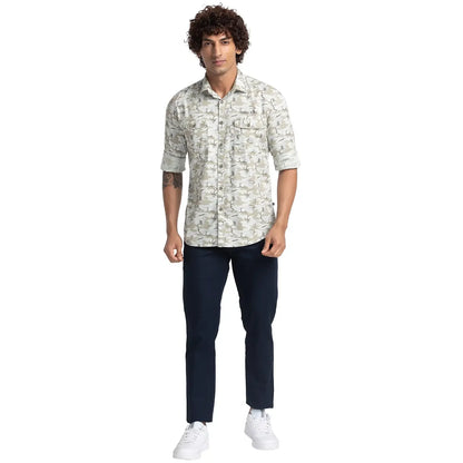 Men Green Slim Fit Print Cotton Full Sleeve Shirts