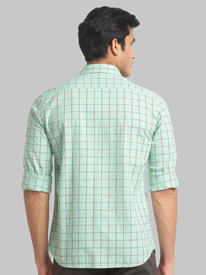 Men Green Slim Fit Checks  Cotton Full Sleeve Cutaway Collar Shirts