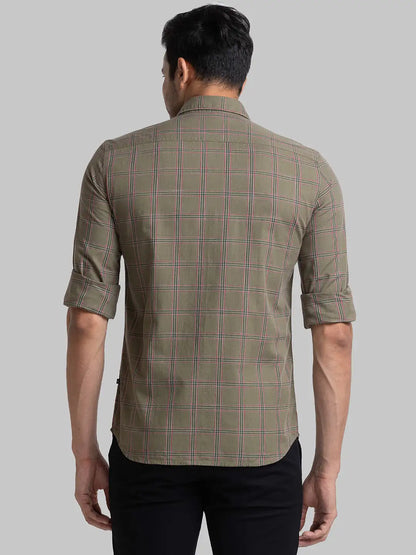 Men Green Slim Fit Checks Cotton Full Sleeve Shirts