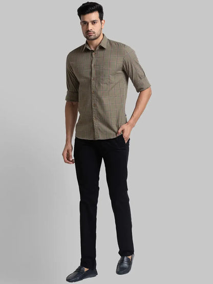 Men Green Slim Fit Checks Cotton Full Sleeve Shirts