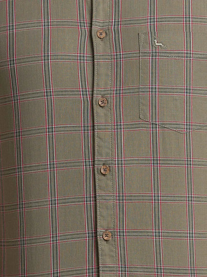 Men Green Slim Fit Checks Cotton Full Sleeve Shirts