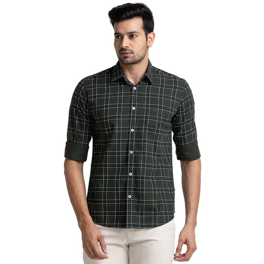 Men Green Slim Fit Print Cotton Full Sleeve Shirts