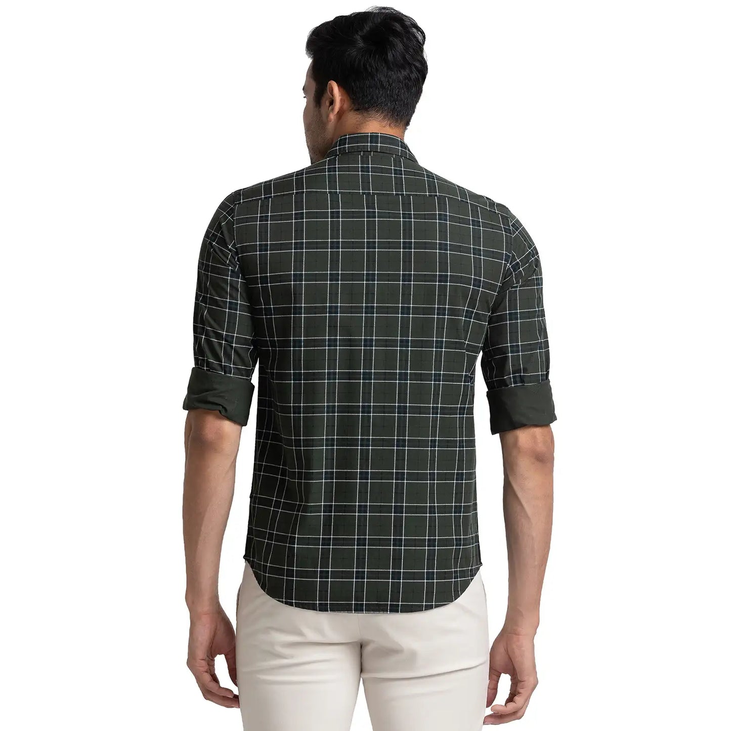 Men Green Slim Fit Print Cotton Full Sleeve Shirts