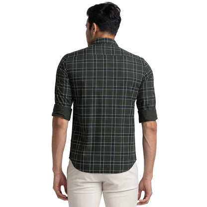 Men Green Slim Fit Print Cotton Full Sleeve Shirts