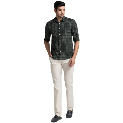 Men Green Slim Fit Print Cotton Full Sleeve Shirts