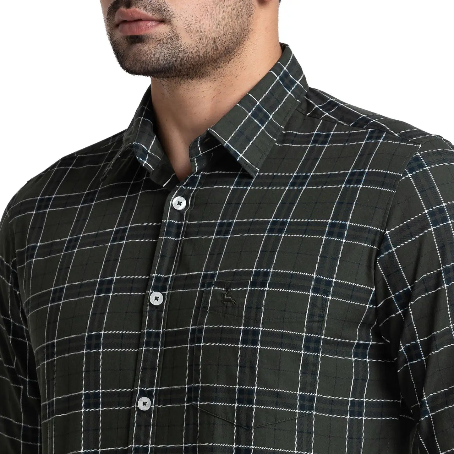 Men Green Slim Fit Print Cotton Full Sleeve Shirts