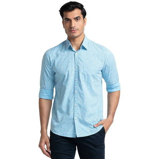 Men Blue Slim Fit Print Cotton Full Sleeve Shirts