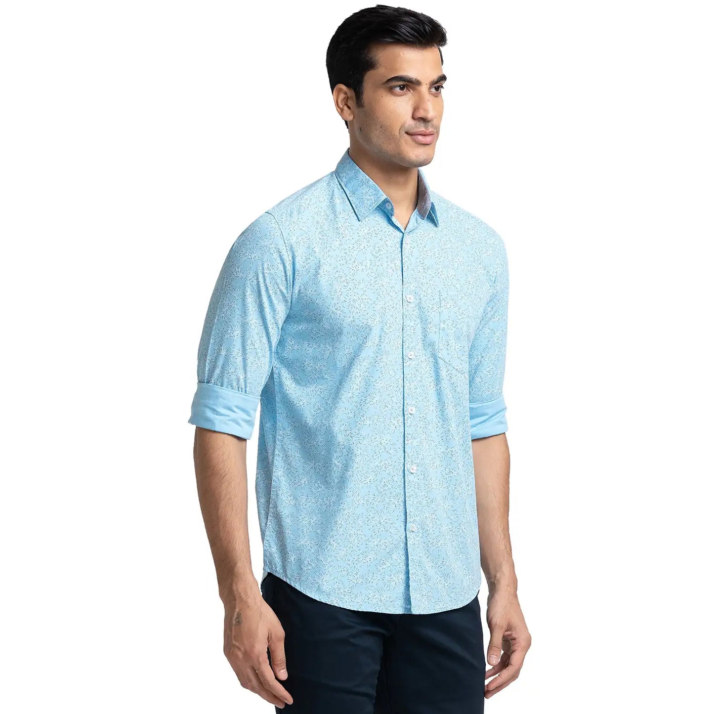 Men Blue Slim Fit Print Cotton Full Sleeve Shirts