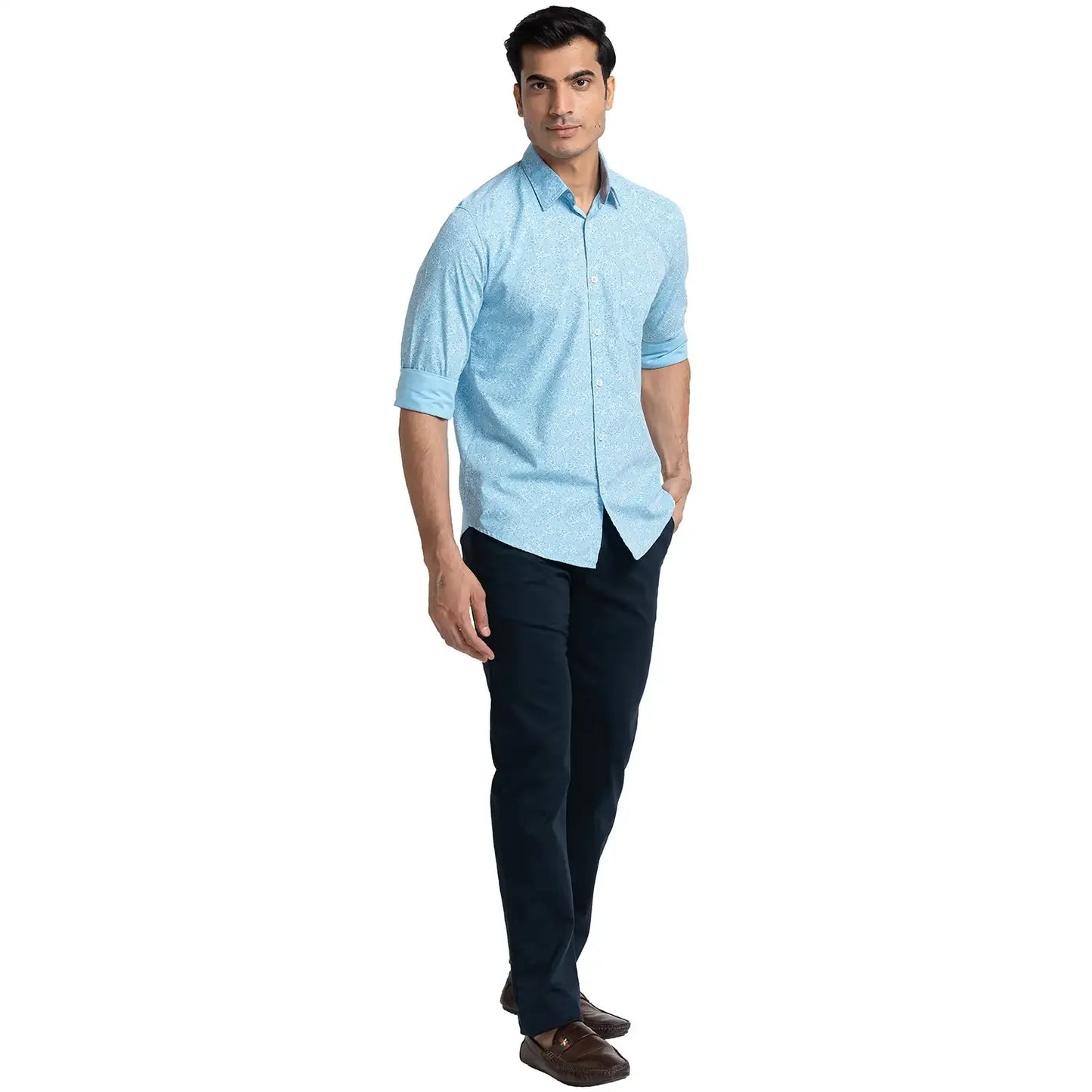 Men Blue Slim Fit Print Cotton Full Sleeve Shirts