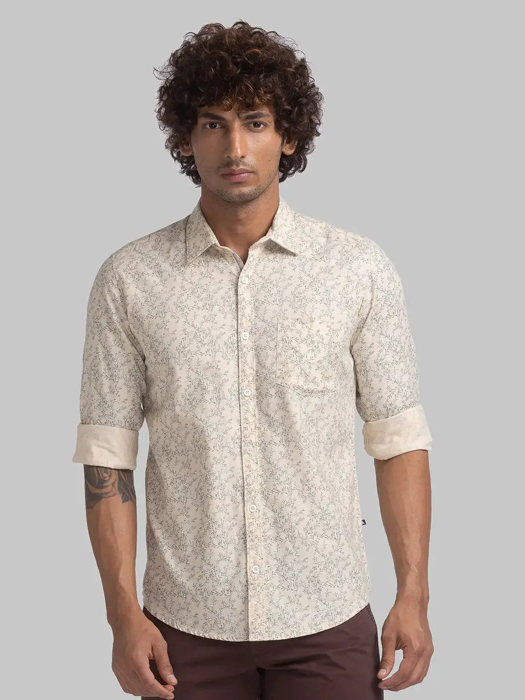 Parx Men Brown Printed Slim Fit Cotton Casual Shirt