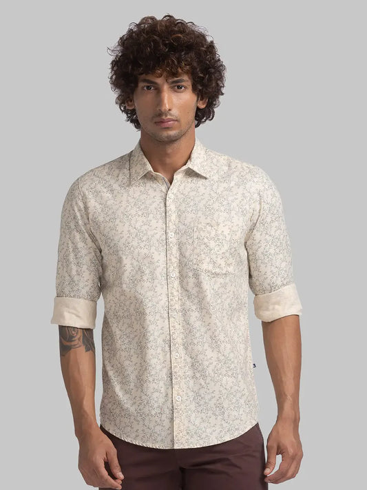 Parx Men Brown Printed Slim Fit Cotton Casual Shirt