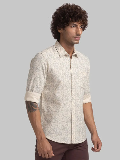 Parx Men Brown Printed Slim Fit Cotton Casual Shirt
