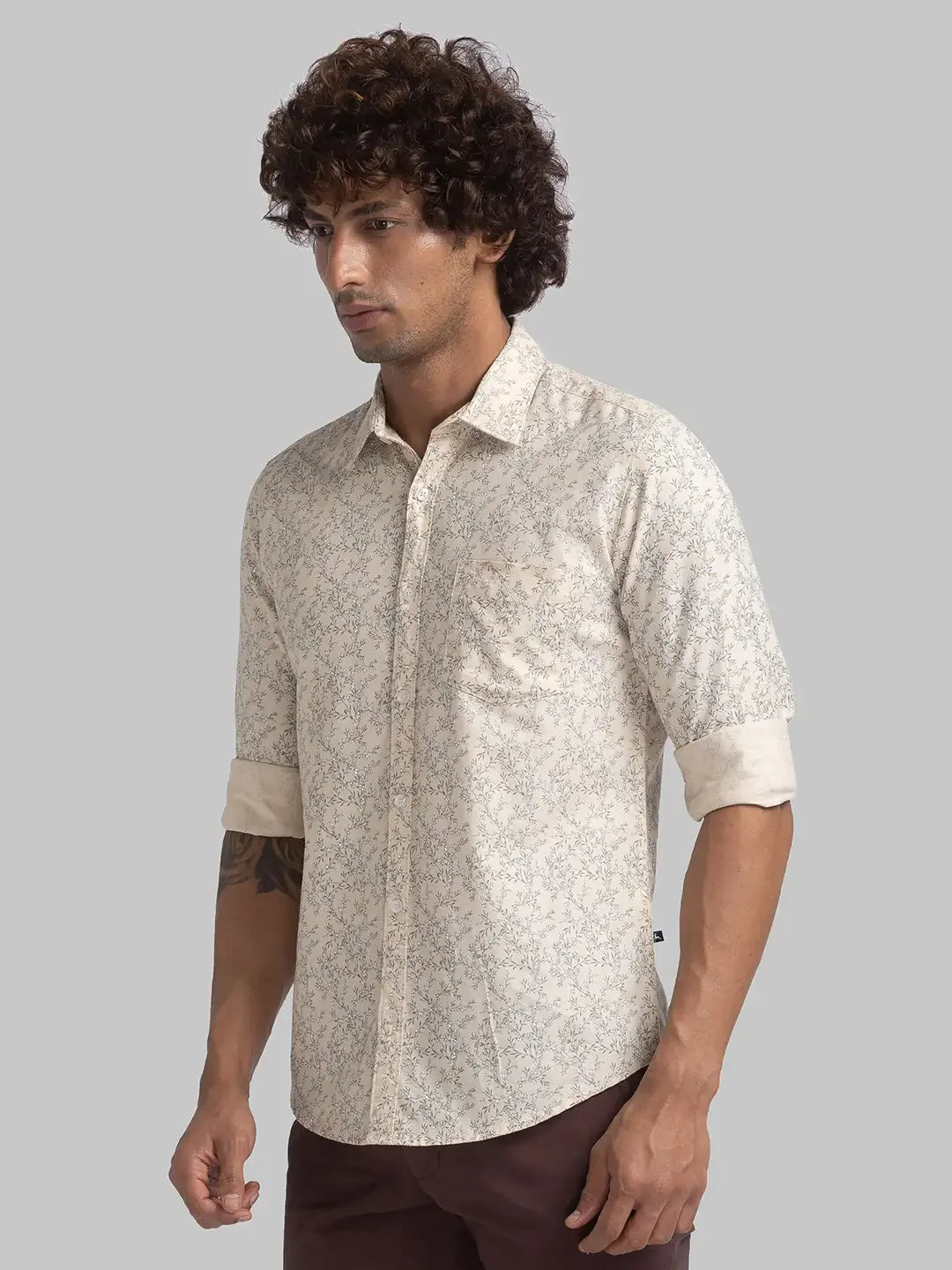 Parx Men Brown Printed Slim Fit Cotton Casual Shirt