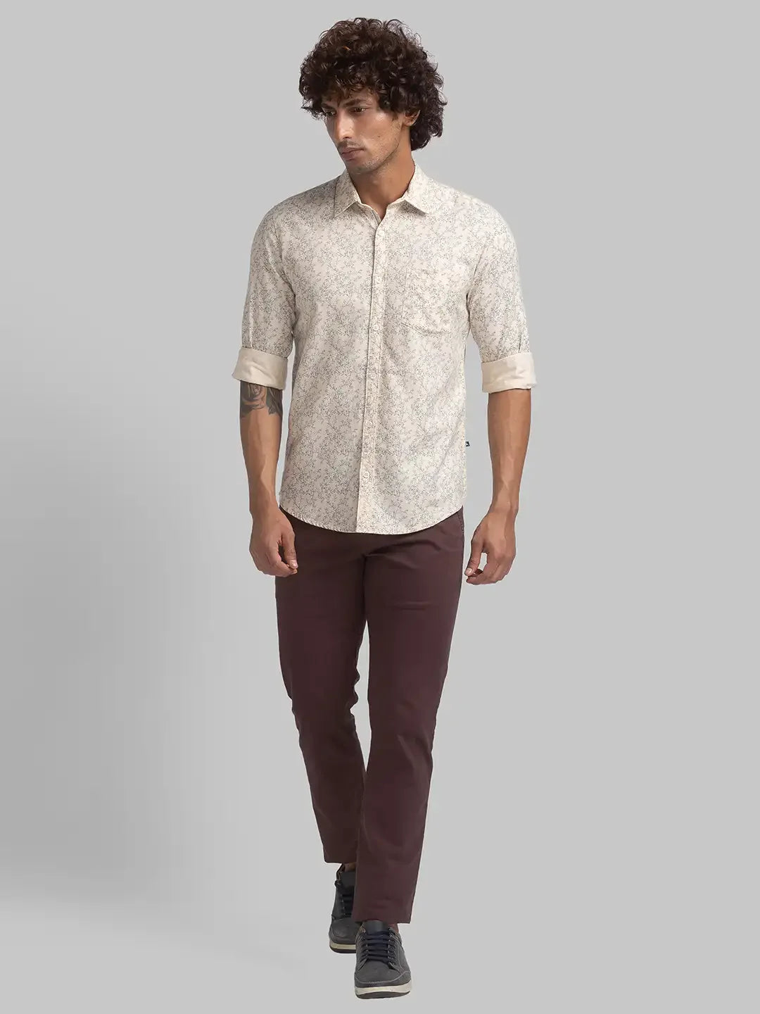Parx Men Brown Printed Slim Fit Cotton Casual Shirt
