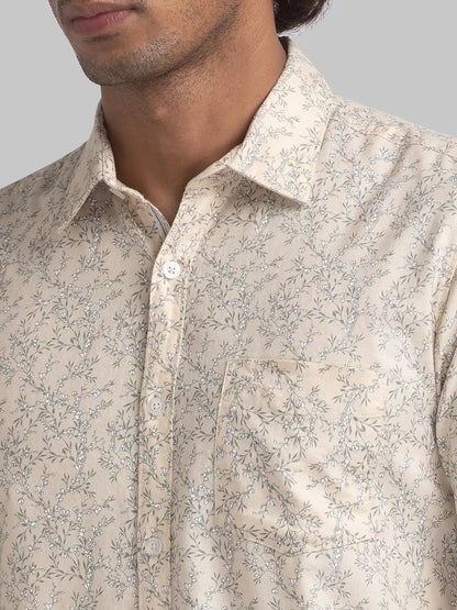 Parx Men Brown Printed Slim Fit Cotton Casual Shirt