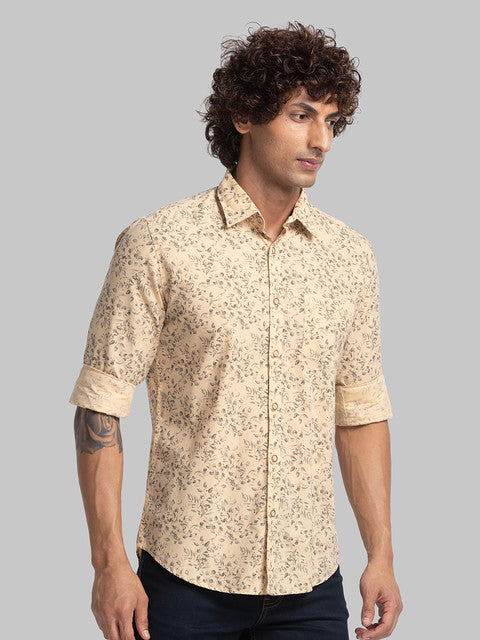 Parx Men Orange Slim Fit Stripe Full Sleeve Cutaway Collar Shirt