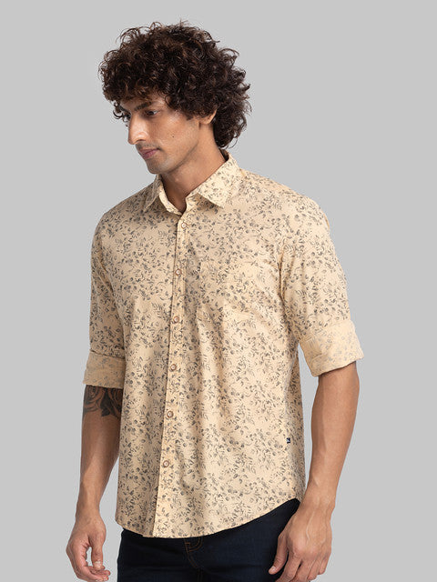 Parx Men Orange Slim Fit Stripe Full Sleeve Cutaway Collar Shirt