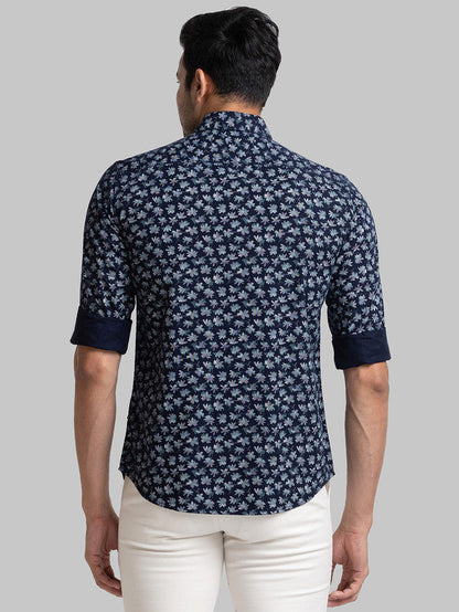 Parx Men Blue Printed Slim Fit Cotton Casual Shirt