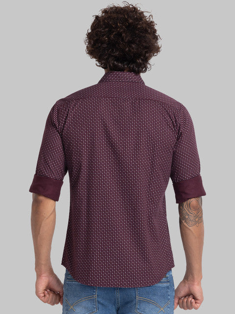 Parx Men Maroon Slim Fit Printed Full Sleeve Cutaway Collar Shirt