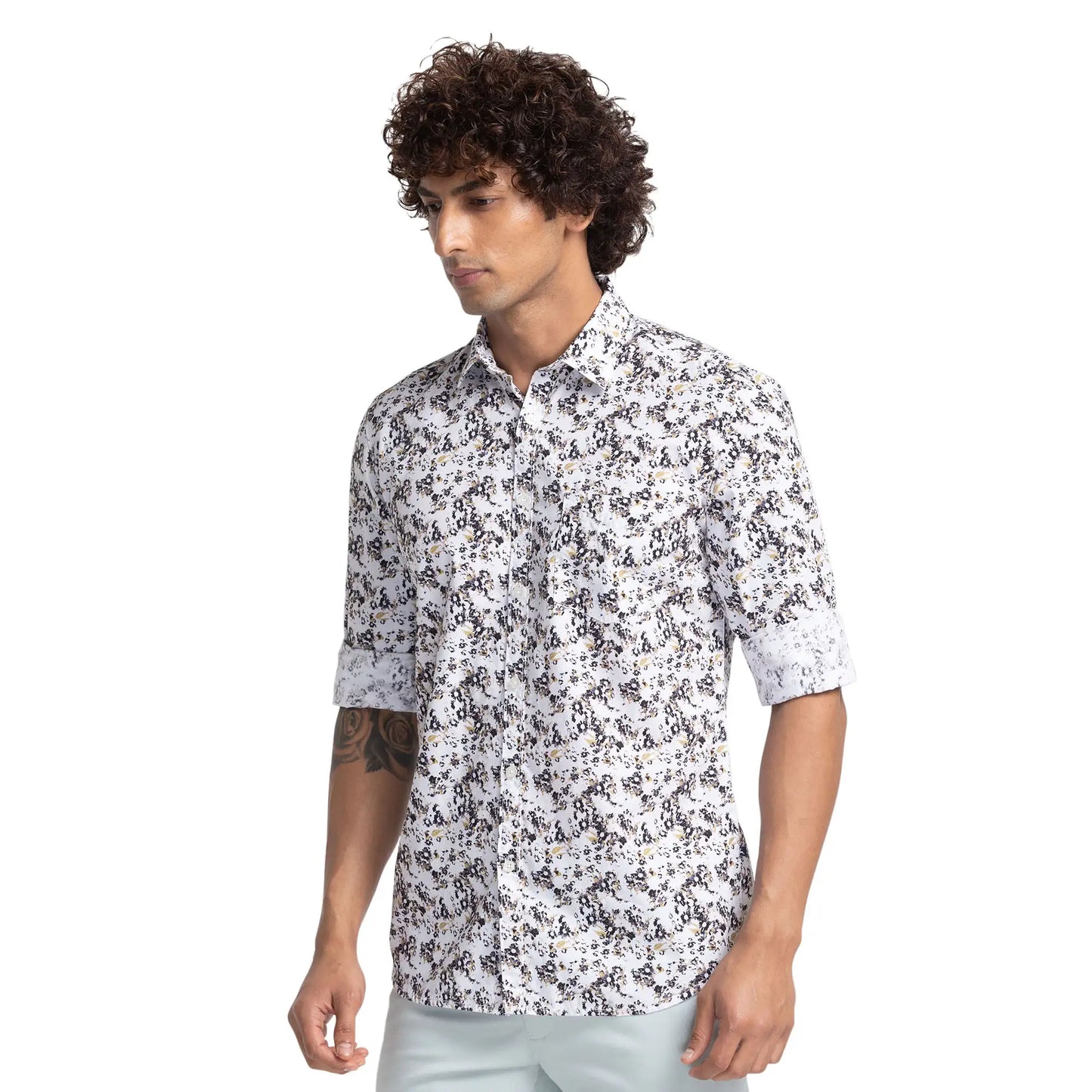 Parx Men White Printed Slim Fit Cotton Casual Shirt