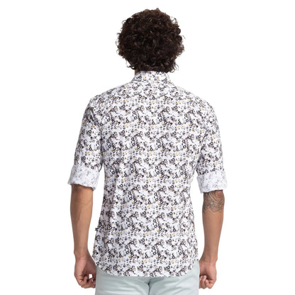 Parx Men White Printed Slim Fit Cotton Casual Shirt