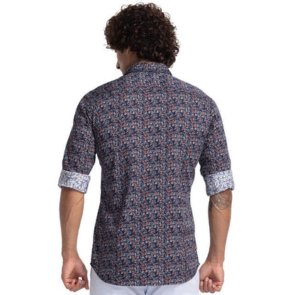 Parx Men Blue Slim Fit Printed Full Sleeve Cutaway Collar Shirt