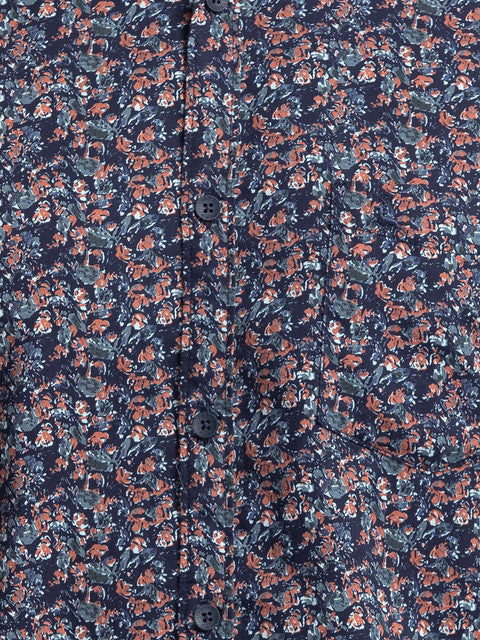 Parx Men Blue Slim Fit Printed Full Sleeve Cutaway Collar Shirt