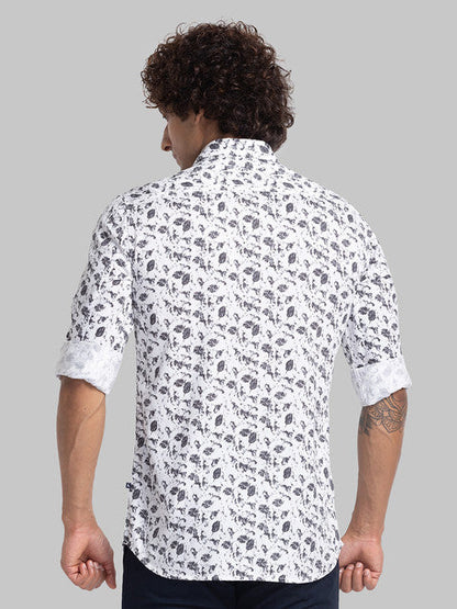 Parx Men White Printed Slim Fit Cotton Casual Shirt