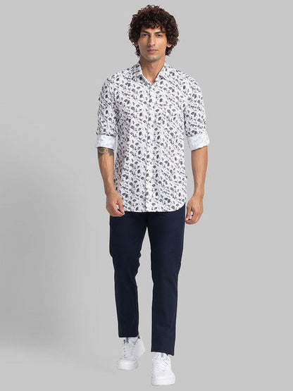 Parx Men White Printed Slim Fit Cotton Casual Shirt
