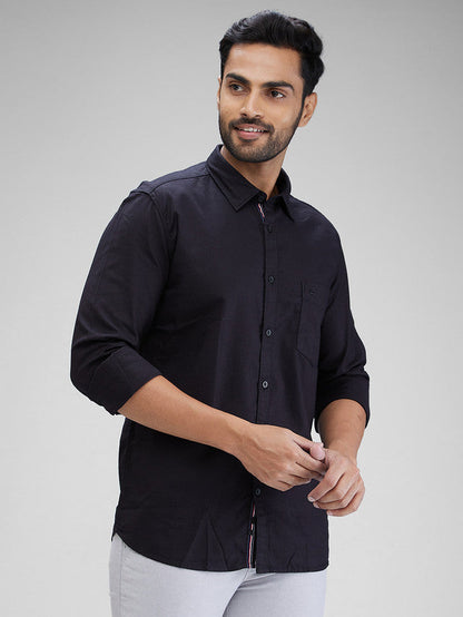 Parx Black Solid Slim Fit Cotton Casual Shirt