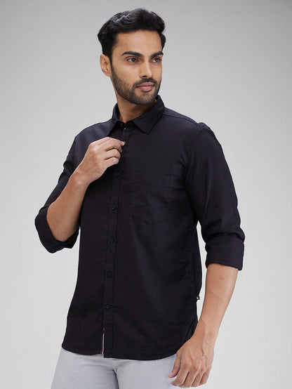 Parx Black Solid Slim Fit Cotton Casual Shirt