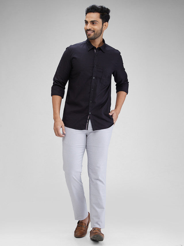 Parx Black Solid Slim Fit Cotton Casual Shirt