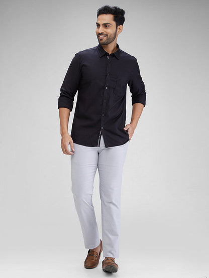 Parx Black Solid Slim Fit Cotton Casual Shirt
