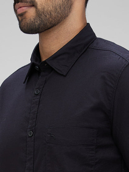Parx Black Solid Slim Fit Cotton Casual Shirt