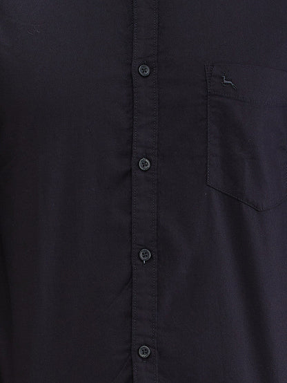 Parx Black Solid Slim Fit Cotton Casual Shirt