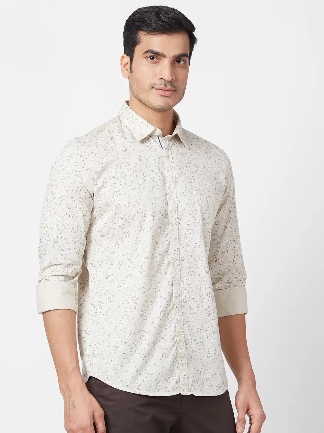 Parx Men Brown Printed Slim Fit Cotton Casual Shirt