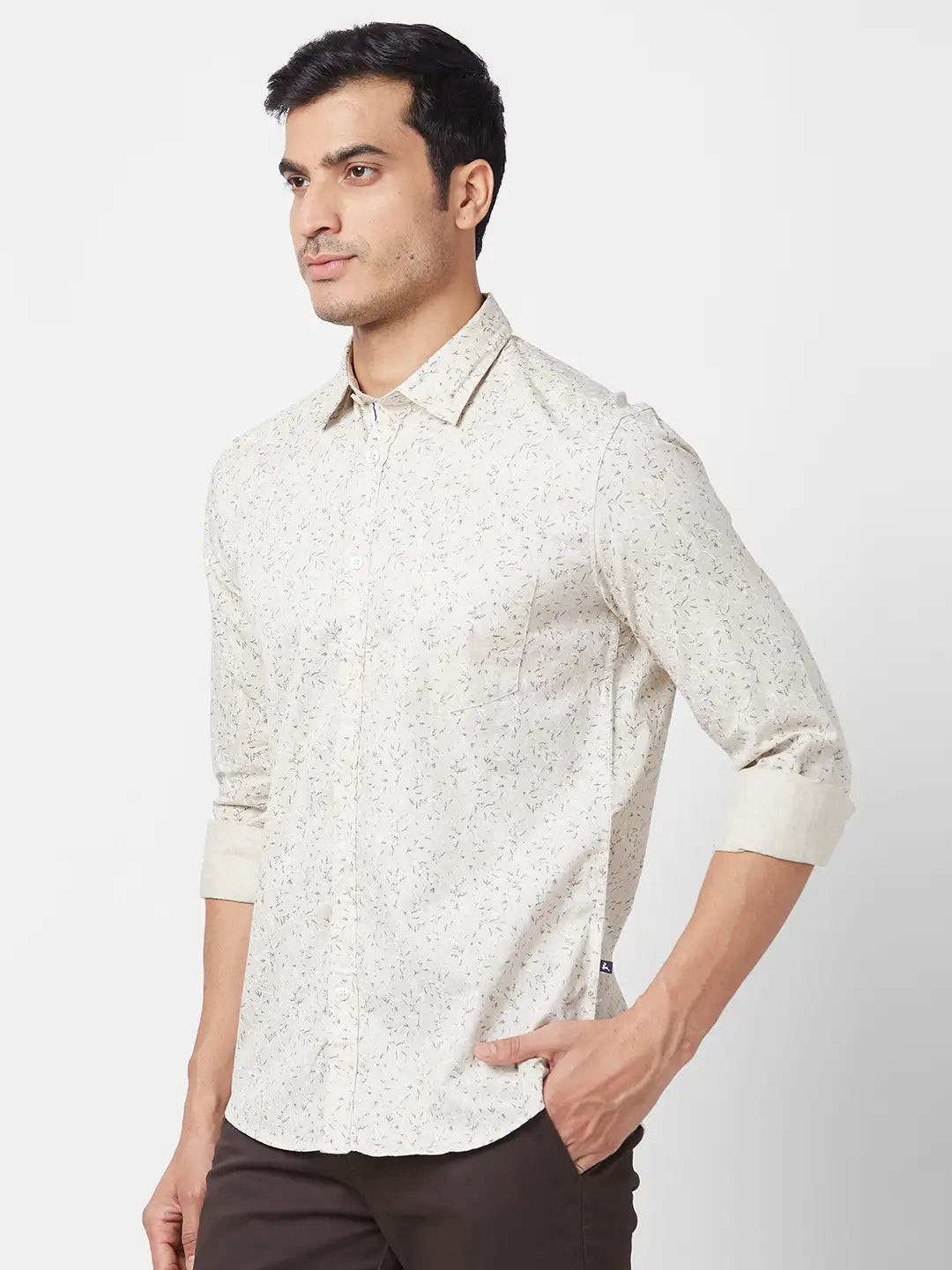 Parx Men Brown Printed Slim Fit Cotton Casual Shirt