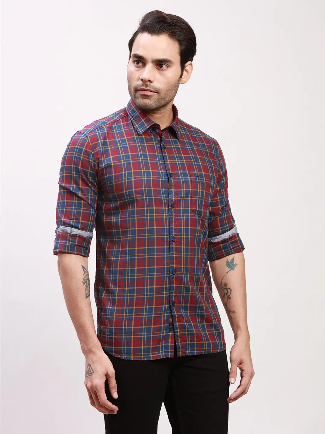 Parx Men Red Checks Slim Fit Cotton Full Sleeve Shirts