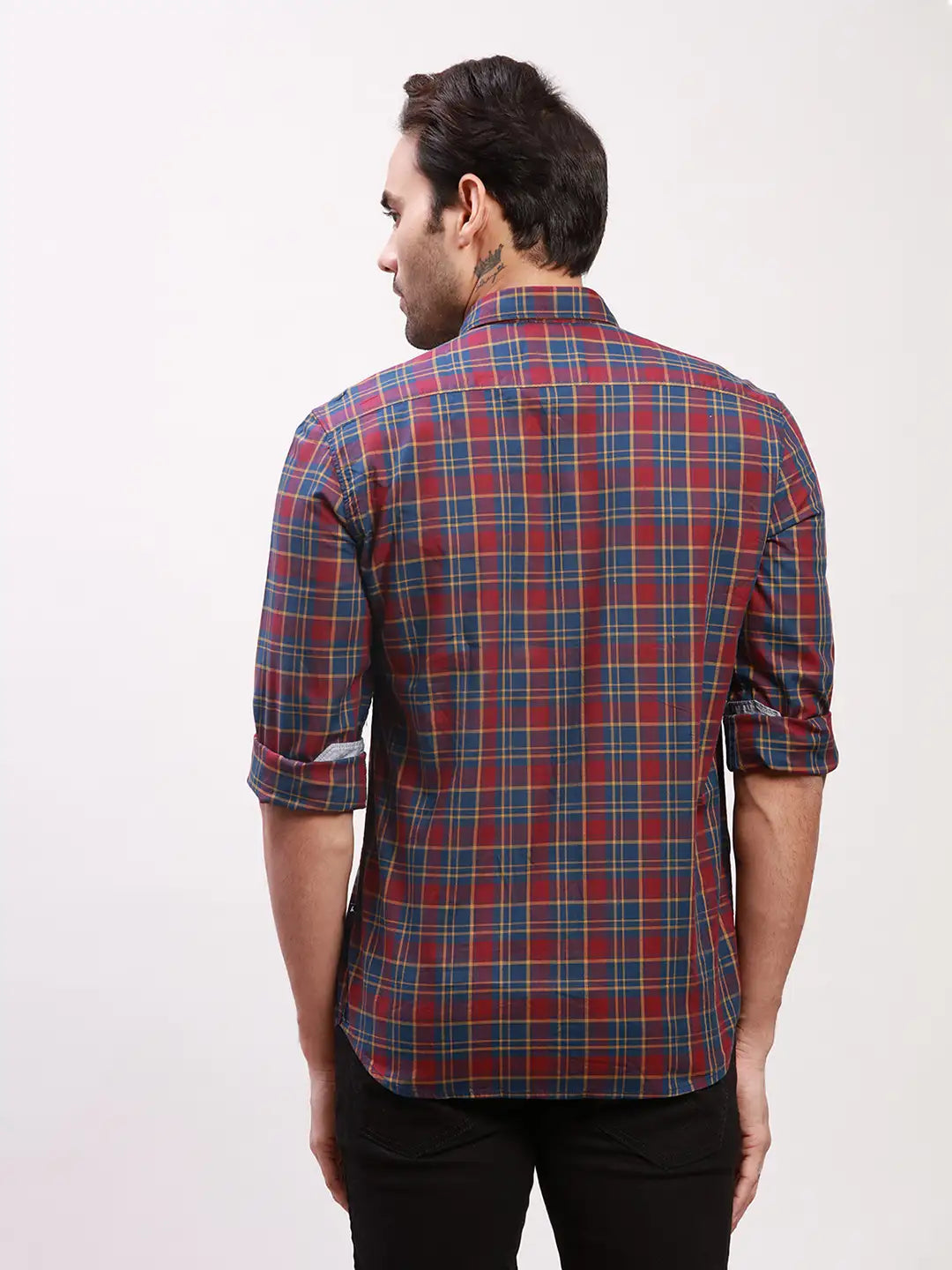 Parx Men Red Checks Slim Fit Cotton Full Sleeve Shirts